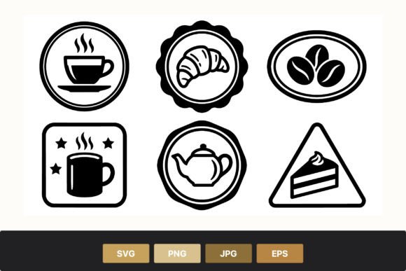 Coffee Cup Croissant Cake Icons Set Review