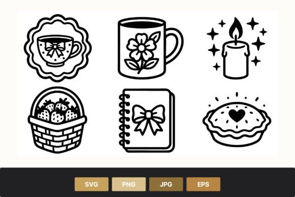 Cup Candle Basket Pie Line Art Vector Review