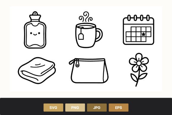 Cute Hot Water Bottle and Tea Cup Icons