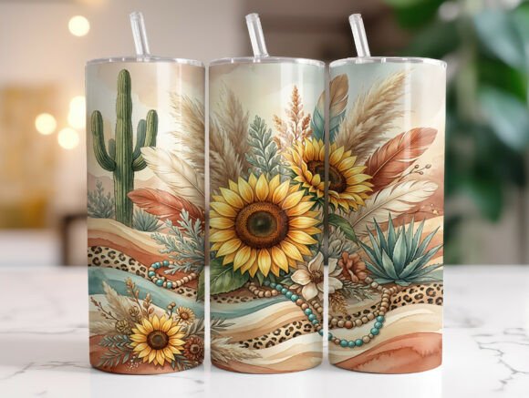 Desert Boho Sunflower Cactus Tumbler PNG Review