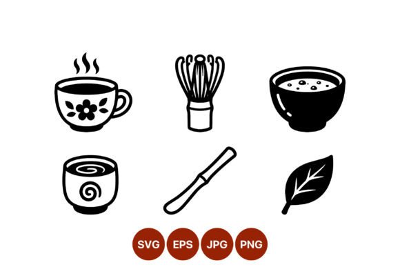 Tea Cup Whisk Bowl Leaf Icon Set Review